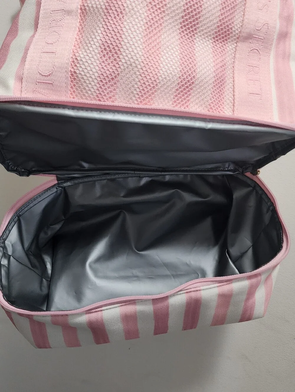 Victoria's Secret Pink & White Striped Canvas Tote